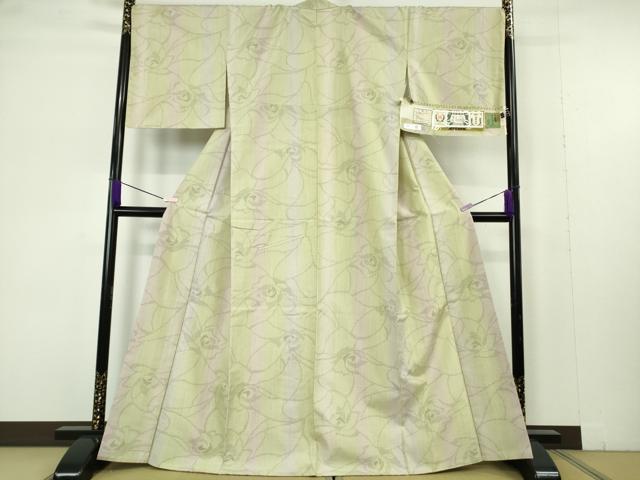 平和屋本店●極上 結城紬 平織 経緯亀甲絣 80亀甲 薔薇 バラ やまと誂製 証紙付き 逸品 DZAB7209kh6