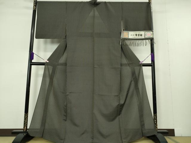平和屋本店*極上 夏物 石川県指定無形文化財 夏牛首紬 白山工房 手織り 先染め 先織 縞 やまと金ラベル 証紙付き 逸品 DZAB7214kh6