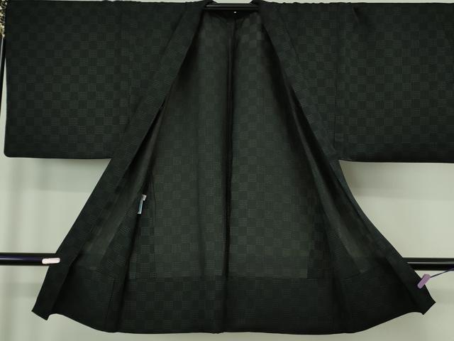 平和屋本店∞極上 男性 長羽織 キングサイズ スリーシーズン 春夏秋 塵除け 市松紋紗 黒地 逸品 DZAB7215kh6
