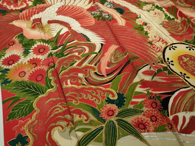 平和屋本店●極上 アンティーク 大正ロマン 振袖 駒刺繍 鳳凰鼓草花文 金銀彩 逸品 DZAB7225kh6