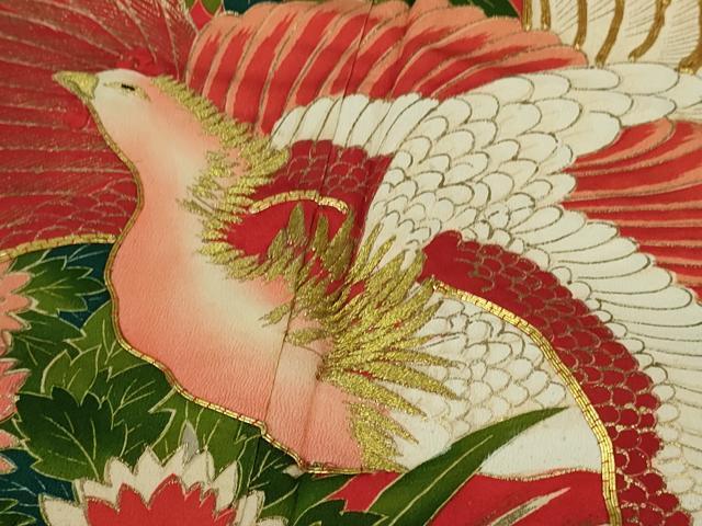 平和屋本店●極上 アンティーク 大正ロマン 振袖 駒刺繍 鳳凰鼓草花文 金銀彩 逸品 DZAB7225kh6