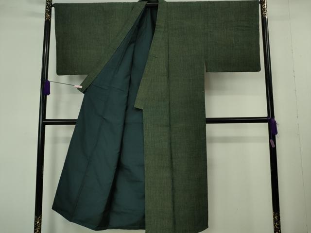 平和屋本店●極上 男性 本場結城紬 重要無形文化財 杢 アンサンブル 長羽織 黒緑色 逸品 DZAB7227kh6