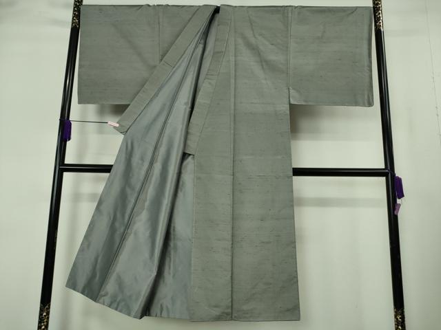 平和屋本店●極上 男性 石川県指定無形文化財 牛首紬 白山工房 手織 アンサンブル キングサイズ 灰色×朽葉色 証紙 逸品 未使用DZAB7228kh6