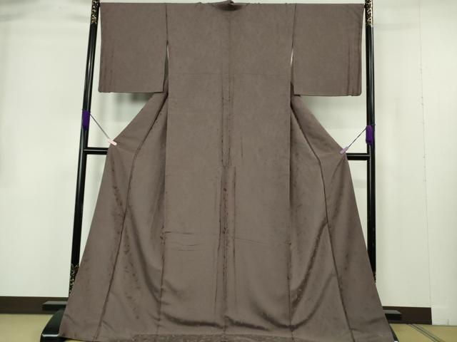 平和屋本店●極上 創業200年・7代目永治屋清左衛門 お召 笹の葉地紋 色無地 紅消鼠色 ロング丈 逸品 DZAB7229kh6