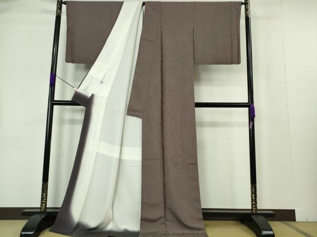 平和屋本店●極上 創業200年・7代目永治屋清左衛門 お召 笹の葉地紋 色無地 紅消鼠色 ロング丈 逸品 DZAB7229kh6