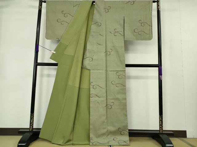平和屋本店●極上 本場結城紬 重要無形文化財 唐草文 鶸茶色地 証紙付き 逸品 未使用 DZAB7232kh6