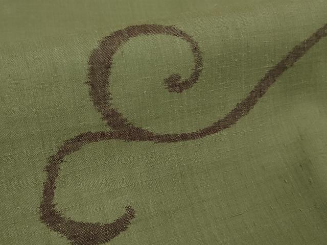 平和屋本店●極上 本場結城紬 重要無形文化財 唐草文 鶸茶色地 証紙付き 逸品 未使用 DZAB7232kh6