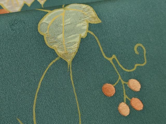 平和屋本店●極上 創業460年・千總 訪問着 刺繍 南天蔦の葉文 御召茶色地 金糸 逸品 DZAB7236kh6