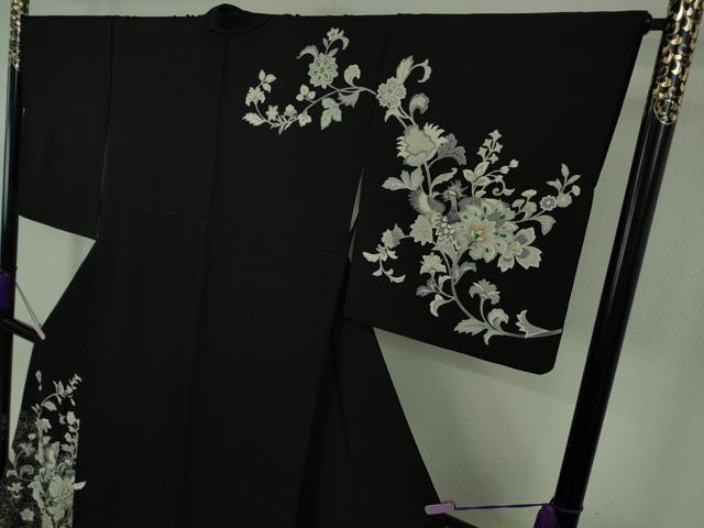 平和屋本店●極上 訪問着 玉蟲 更紗花鳥文 黒地 金彩 逸品 DZAB7239kh6