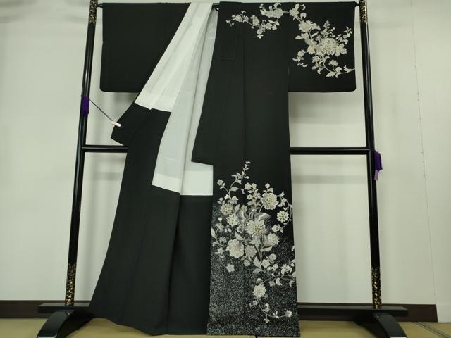 平和屋本店●極上 訪問着 玉蟲 更紗花鳥文 黒地 金彩 逸品 DZAB7239kh6