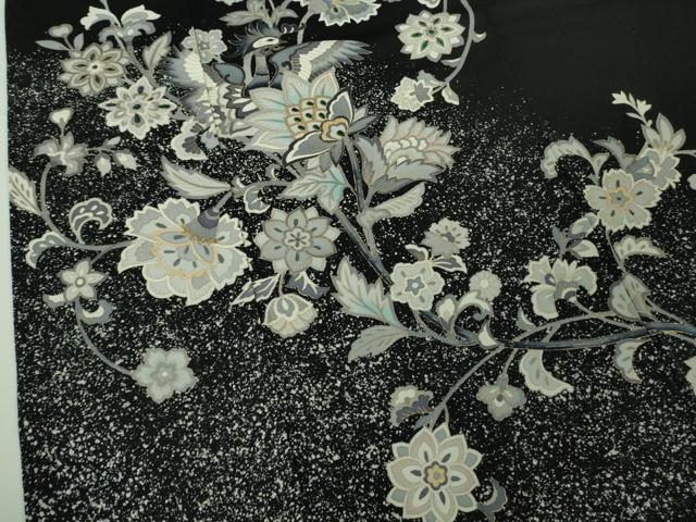 平和屋本店●極上 訪問着 玉蟲 更紗花鳥文 黒地 金彩 逸品 DZAB7239kh6