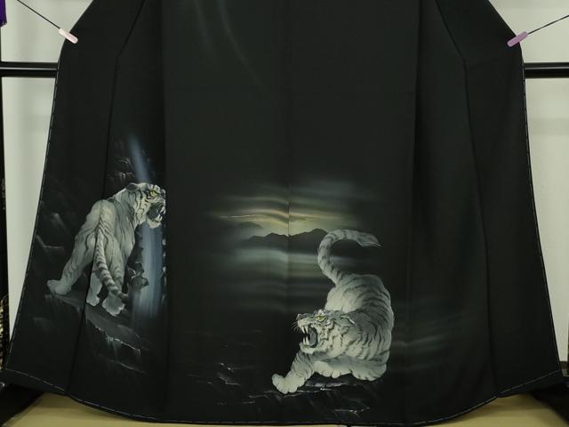 平和屋本店●極上 訪問着 手描き 龍虎 黒地 金銀彩 逸品 未使用 DZAB7240kh6