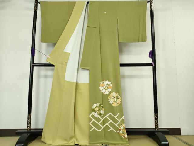 平和屋本店●極上 銀座 志ま亀 色留袖 花丸文 青朽葉色 金彩 縮緬地 たとう紙付き 逸品 DZAB7246kh6
