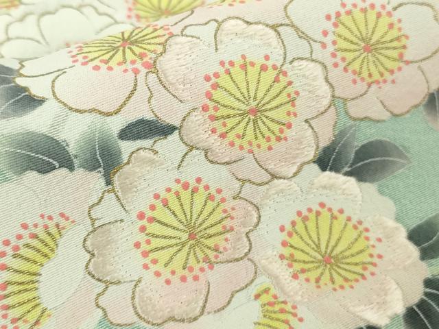 平和屋本店●極上 京友禅作家 光永正美 訪問着 刺繍 枝花文 薄い千草色地 暈し染め 金彩 逸品 未使用 DZAB7247kh6