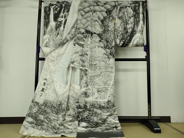 平和屋本店●極上 琉染の創設者 山岡古都 水墨書 訪問着 神庭瀑 上代102万 仮絵羽 逸品 未使用 DZAB7250kh6