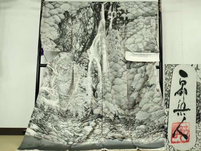 平和屋本店●極上 琉染の創設者 山岡古都 水墨書 訪問着 神庭瀑 上代102万 仮絵羽 逸品 未使用 DZAB7250kh6