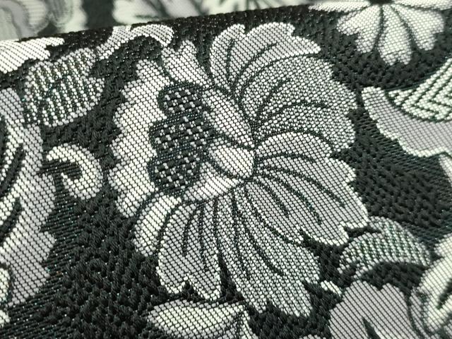 平和屋着物●極上 本場筑前博多織 八寸名古屋帯 洋花文 黒地 逸品 DZAB7252kh6