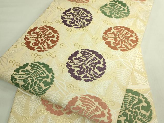 平和屋本店●極上 俵屋 人間国宝 喜多川平朗 有職織物 九寸名古屋帯 唐織 飛鶴松葉 金糸 三越扱い 逸品 DZAB7260kh6
