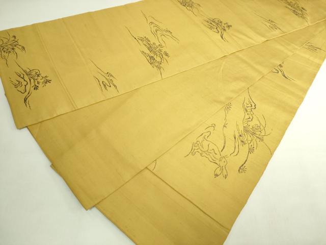 平和屋着物●極上 西陣 勝山織物 太鼓柄 本袋帯 鳥獣戯画 芥子色地 逸品 DZAB7265kh6