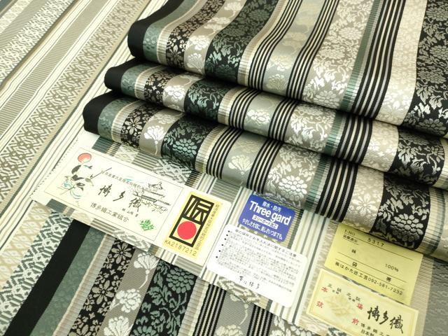 平和屋本店●極上 本場筑前博多織 両面 全通柄袋帯 手織:織匠中島英子 花間道 はかた匠工芸 博多金ラベル 証紙付 逸品 未使用 DZAB7267kh6