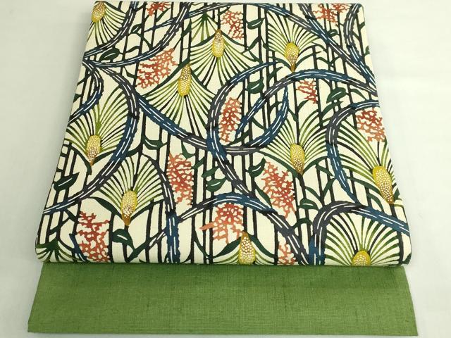平和屋着物●極上 本場琉球紅型 九寸開き名古屋帯 紬地 薄 逸品 DZAB7285kh6
