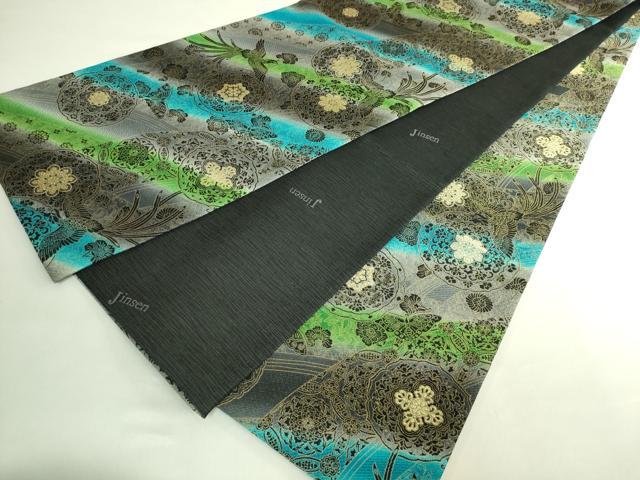 平和屋着物●極上 前田仁仙 仁仙更紗 全通柄袋帯 花鳥文 金糸 反端付き 逸品 DZAB7307kh6