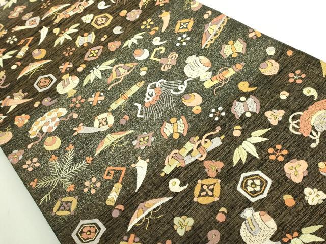 平和屋本店●極上 中国人間国宝 将雪英 太鼓柄袋帯 総刺繍 宝尽くし 金糸 逸品 DZAB7309kh6