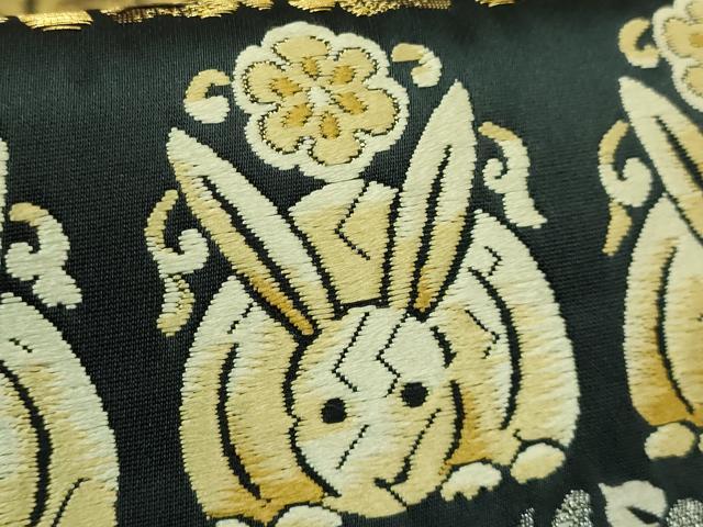 平和屋着物●極上 六通柄袋帯 唐織 錦繍細微 兎 羊羹色地 金銀糸 逸品 DZAB7313kh6