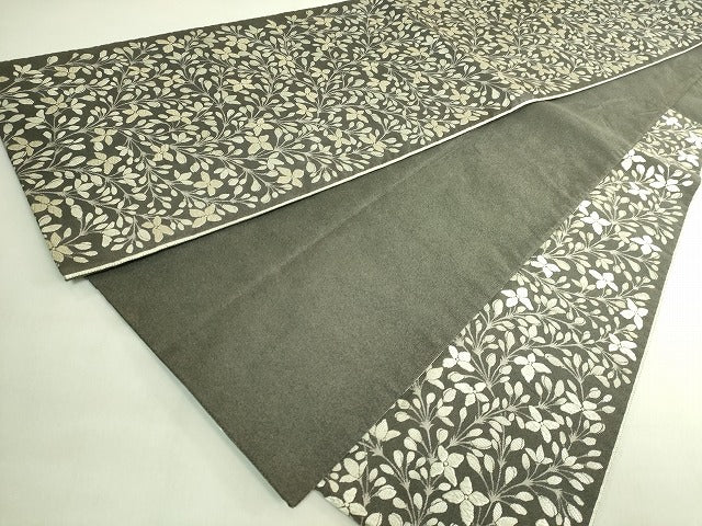 平和屋本店●極上 織楽浅野 六通柄袋帯 草花文 銀糸 逸品 DZAB7315kh6