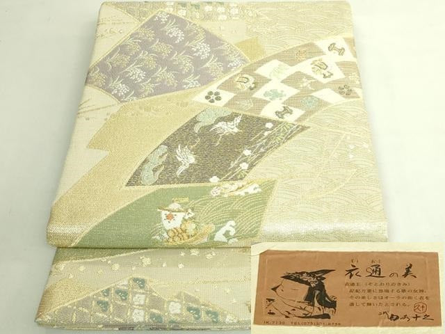 平和屋着物●極上 二代目・由水十久 本加賀友禅 両面 六通柄袋帯 衣通の美 扇面福尽 小石嘉織物 金糸 さが美扱い 証紙付 逸品 DZAB7318kh6