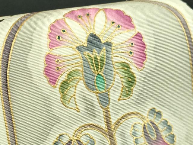 平和屋本店●極上 岡重謹製 OKAJIMA 塩瀬 九寸名古屋帯 更紗花文 黒地 金彩 逸品 DZAB7322kh6