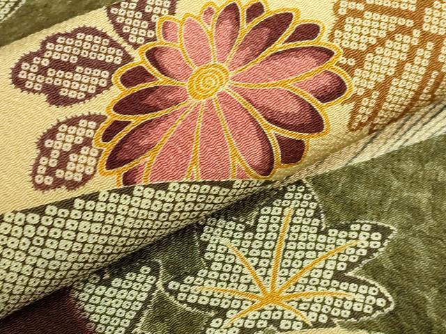 平和屋本店●極上 摺型友禅 京都 多ち花 九寸開き名古屋帯 立波舞花文 鬼しぼ縮緬 逸品 未使用 DZAB7323kh6