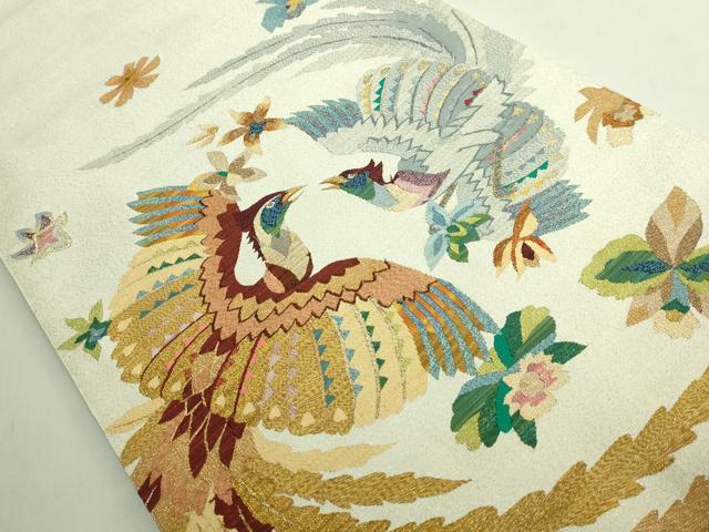 平和屋本店●極上 手織綴れ 山鹿清華 太鼓柄袋帯 向かい鳳凰花文 金銀糸 逸品 DZAB7325kh6