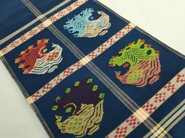 平和屋本店●最高級 龍村平蔵製 太鼓柄 本袋帯 甲比丹孔雀 金糸 逸品 DZAB7341kh6