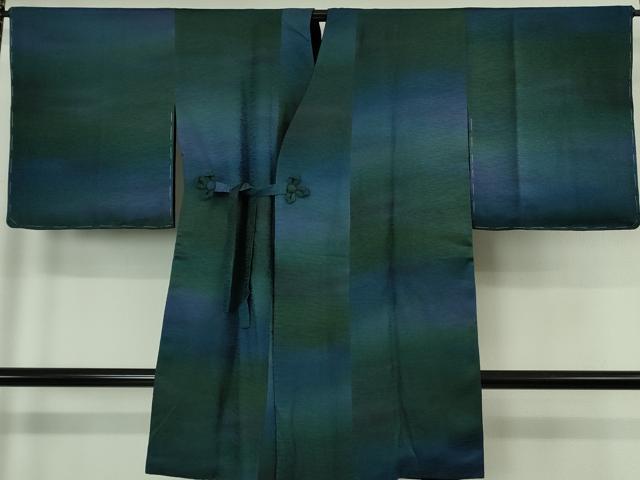 平和屋着物∞極上 道中着 ロング丈 リバーシブル 暈し染め×青緑色 黒地 逸品 未使用 DZAB7354kh6