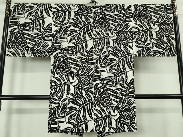平和屋着物∞極上 長羽織 舞葉文 白×黒 綿 逸品 DZAB7358kh6