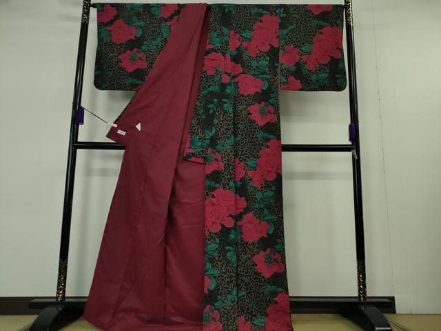 平和屋着物●極上 撫松庵 小紋 袷 薔薇 豹柄 洗える着物 逸品 DZAB7360kh6