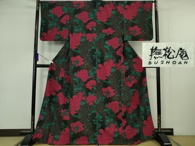 平和屋着物●極上 撫松庵 小紋 袷 薔薇 豹柄 洗える着物 逸品 DZAB7360kh6