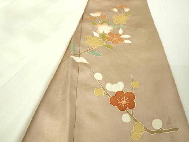 平和屋本店●極上 野口彦太郎 大彦三代目 江戸染繍友禅 色留袖 駒刺繍 束ね熨斗花文 白茶色地 金糸 逸品 DZAB7361kh6