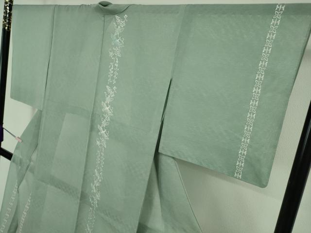 平和屋本店*極上 夏物 訪問着 総刺繍 紗 花鳥間道 柳鼠色地 銀糸 逸品 DZAB7367kh6