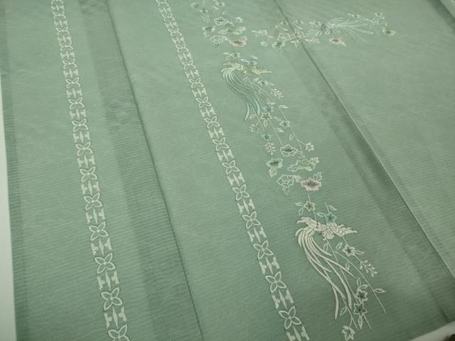平和屋本店*極上 夏物 訪問着 総刺繍 紗 花鳥間道 柳鼠色地 銀糸 逸品 DZAB7367kh6