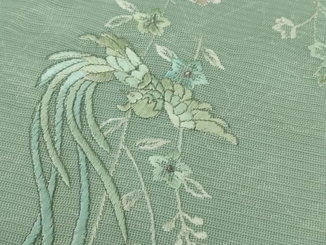 平和屋本店*極上 夏物 訪問着 総刺繍 紗 花鳥間道 柳鼠色地 銀糸 逸品 DZAB7367kh6
