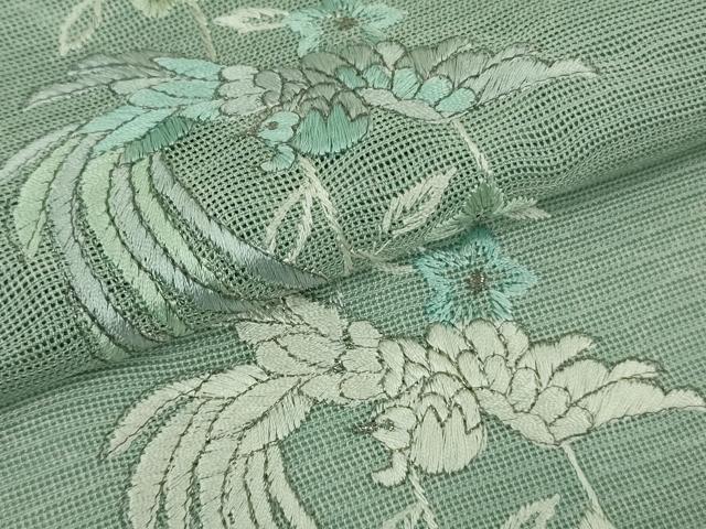 平和屋本店*極上 夏物 訪問着 総刺繍 紗 花鳥間道 柳鼠色地 銀糸 逸品 DZAB7367kh6