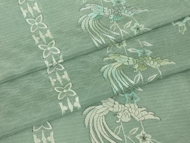 平和屋本店*極上 夏物 訪問着 総刺繍 紗 花鳥間道 柳鼠色地 銀糸 逸品 DZAB7367kh6