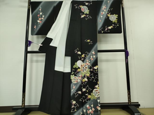 平和屋本店●極上 訪問着 作家物 菊唐草文 暈し染め 黒地 金彩 逸品 DZAB7370kh6