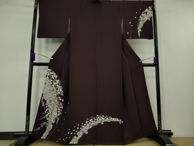 平和屋本店●極上 訪問着 総刺繍 雪輪 吉祥花文 紫黒色地 金糸 まるやま扱い 逸品 DZAB7371kh6