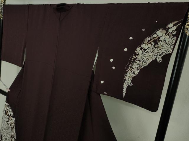 平和屋本店●極上 訪問着 総刺繍 雪輪 吉祥花文 紫黒色地 金糸 まるやま扱い 逸品 DZAB7371kh6