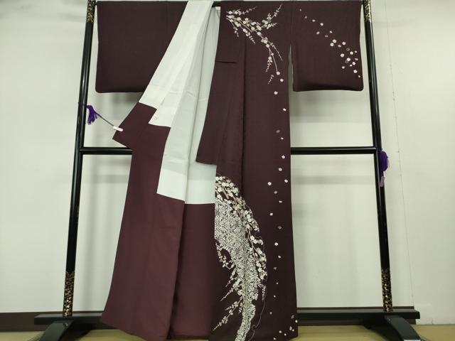 平和屋本店●極上 訪問着 総刺繍 雪輪 吉祥花文 紫黒色地 金糸 まるやま扱い 逸品 DZAB7371kh6