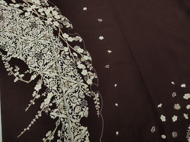 平和屋本店●極上 訪問着 総刺繍 雪輪 吉祥花文 紫黒色地 金糸 まるやま扱い 逸品 DZAB7371kh6