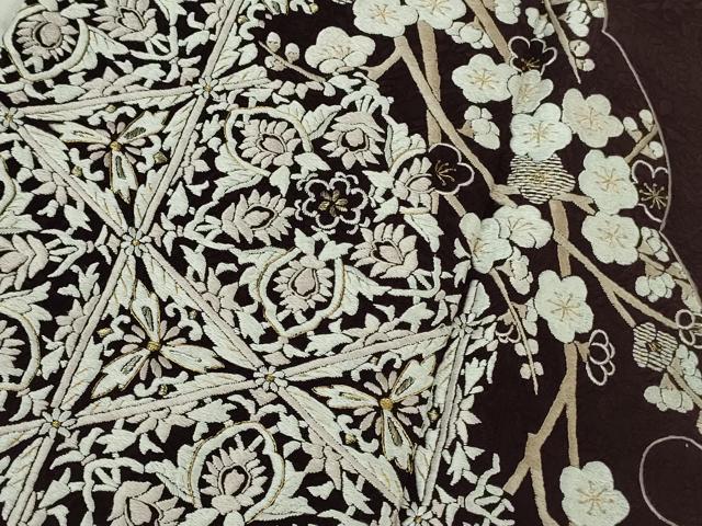 平和屋本店●極上 訪問着 総刺繍 雪輪 吉祥花文 紫黒色地 金糸 まるやま扱い 逸品 DZAB7371kh6